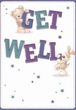 Radiating warmth and a spirit of playful optimism, this illustrated get well card offers a charming scene familiar to anyone strolling through East Sheen's tranquil streets. Two adorable characters-a fluffy teddy bear and an exuberant puppy-appear to bound right from the creamy background, each joyfully holding the oversized, vibrant letters spelling 'Get Well.' Deep indigo and cool teal shades in the text create a vivid contrast reminiscent of locally grown delphiniums or summer hydrangea displays in area gardens. Scattered across the scene, delicate stars in tones of blue and purple lend a sense of hope and whimsy, like the twinkling reflections in Mortlake's ponds at twilight. The careful rendering of the animals' soft fur and gentle eyes adds an almost touchable dimension, as if one could feel their comforting embrace after a challenging day. This card's gentle mood-uplifting, sincere, and full of innocent charm-mirrors the reassurance delivered by a thoughtfully arranged bouquet from Flower Delivery East Sheen, where flowers are selected and presented to nurture the spirit and bring healing light into local homes.